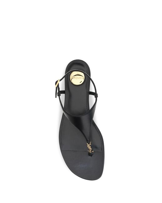 Saint Laurent Black Cassandre Leather Sandals