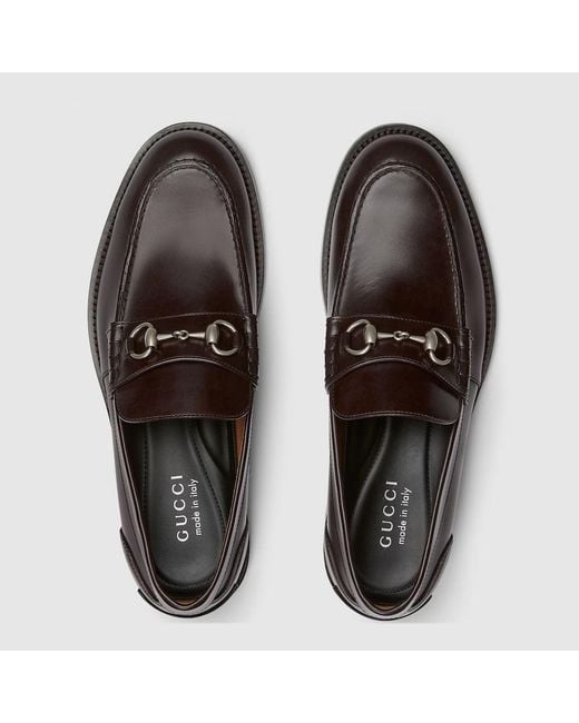 Gucci Brown Leather Loafers With Horsebit for men