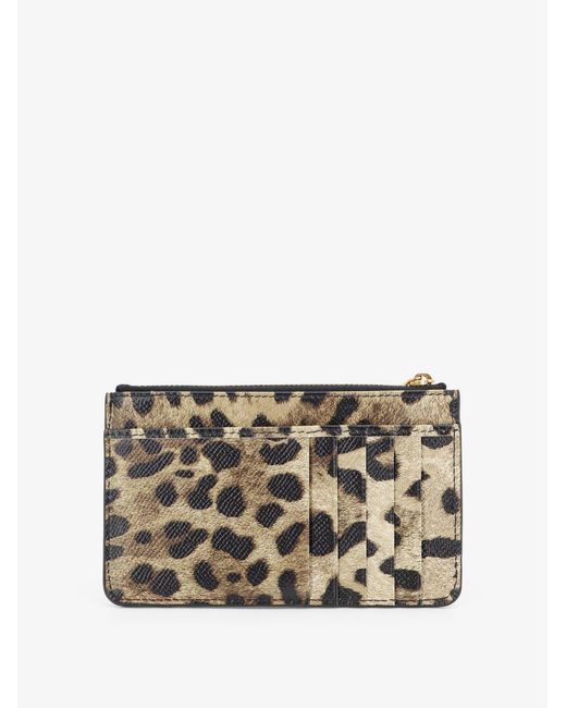 Dolce & Gabbana Gray Dolce & Gabbana Hammered Leather Card Holder With Animal Print