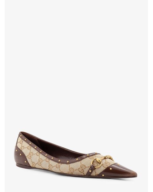 Gucci White Savoy Gg Fabric Ballerinas With Stud Detail