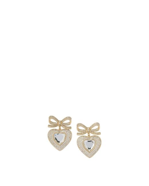Self-Portrait Metallic Heart-Shaped Earrings With Embellished Bow