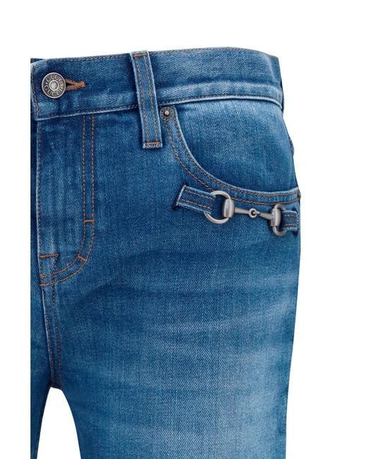 Gucci Blue Stretch Cotton Jeans With Horsebit