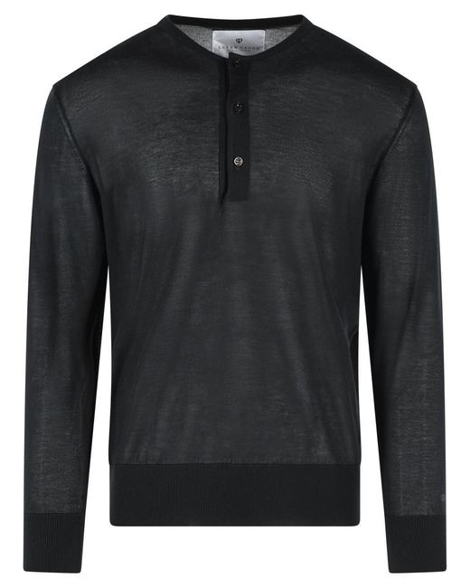 Seven Gauge Black Serafino Lyocell Sweater for men
