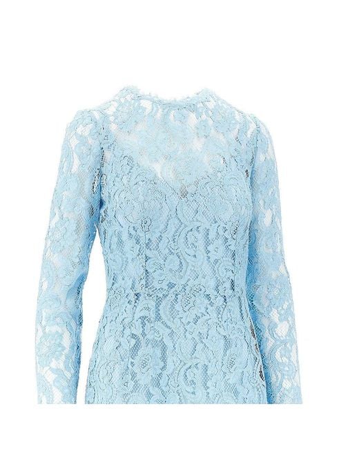 Dolce & Gabbana Blue Floral Cordonetto Lace Midi Dress