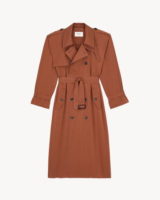 Saint Laurent Brown Silk And Cotton Trench Coat