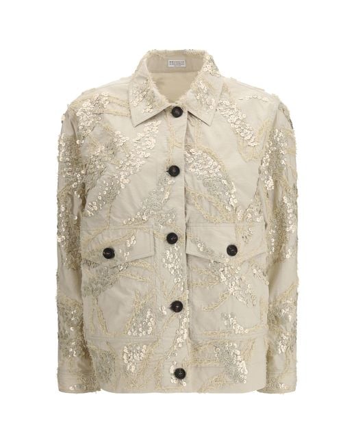 Brunello Cucinelli White Embroidered And Sequined Jacket