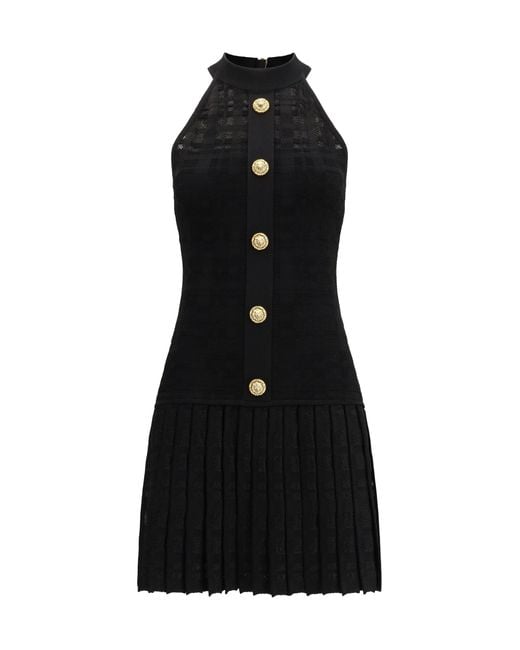 Balmain Black Pleated Mini Dress