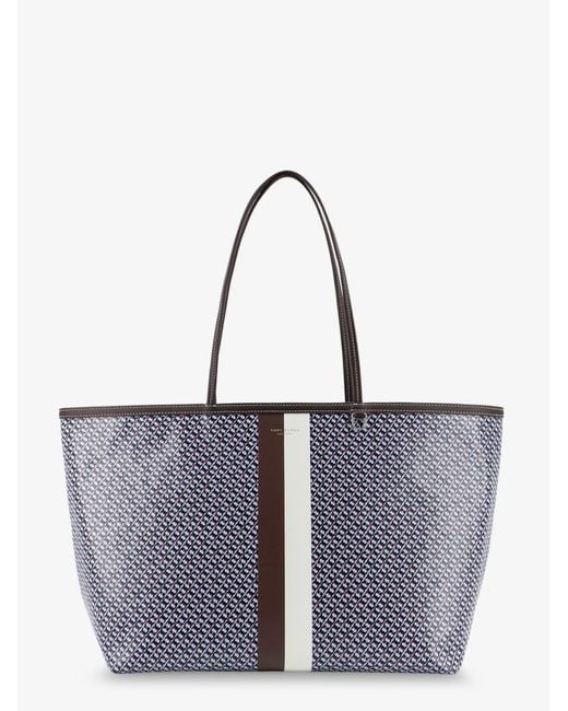 Tory Burch Blue Tote Shoulder Bag Racer Coated Canvas