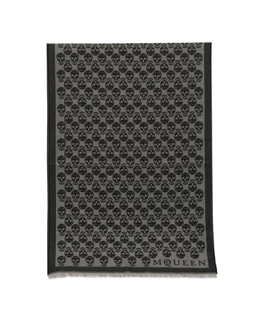 McQueen Black Wool Cotton Silk Scarf for men
