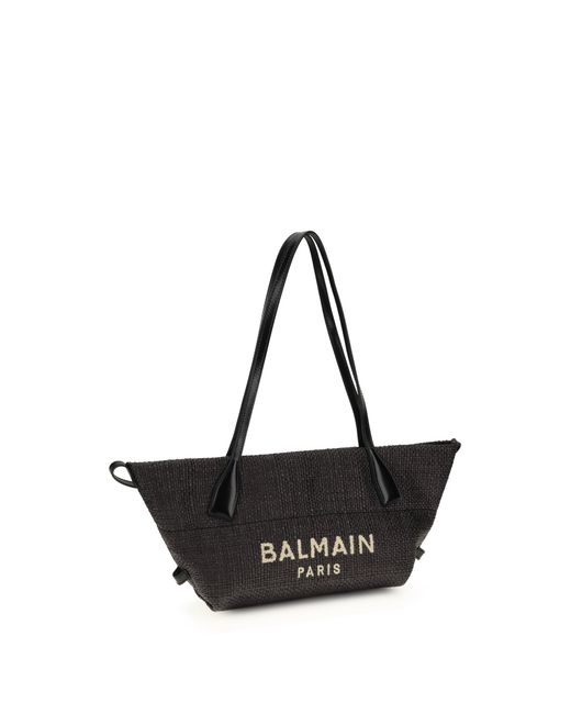 Balmain Black Calfskin And Raffia Track Shoulder Bag