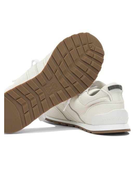 Brunello Cucinelli White Leather Sneakers With Monili On The Back