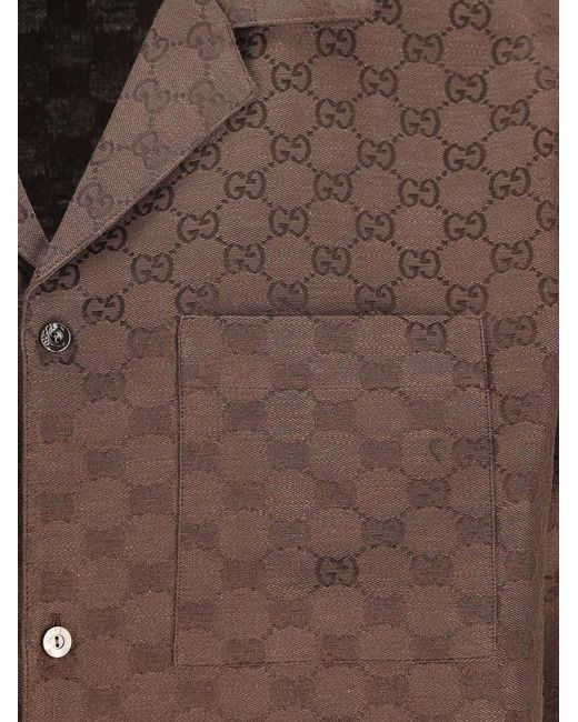 Gucci Brown Gg Linen Blend Shirt for men