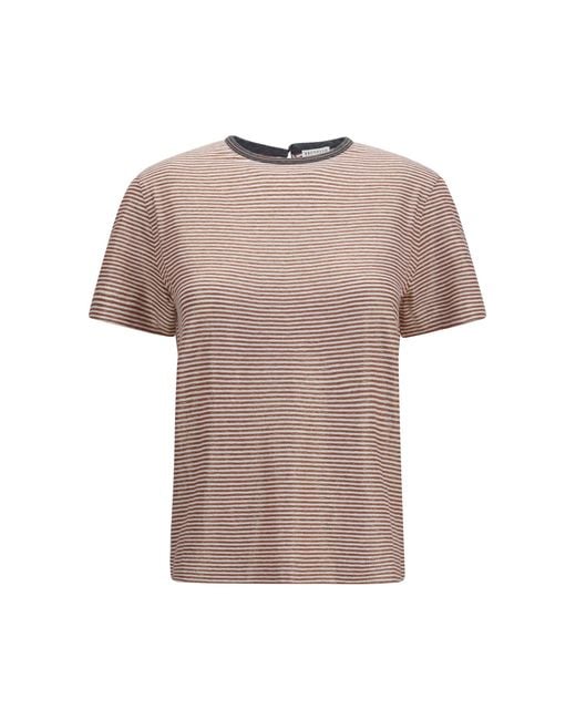 Women's Pink Crewneck T-Shirt Linen