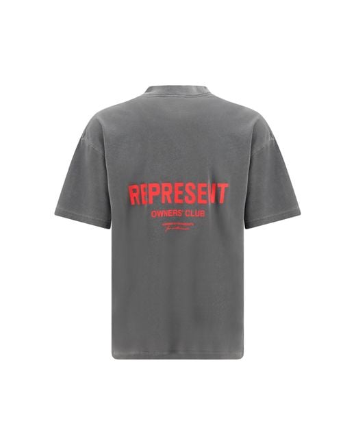 Represent Gray Cotton T-Shirt Washed for men