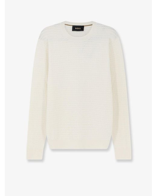 Boss White Silk And Cotton Blend Sweater for men