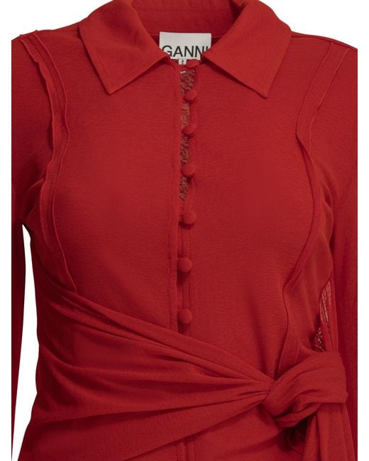 Ganni Red Polo Shirt With Buttons