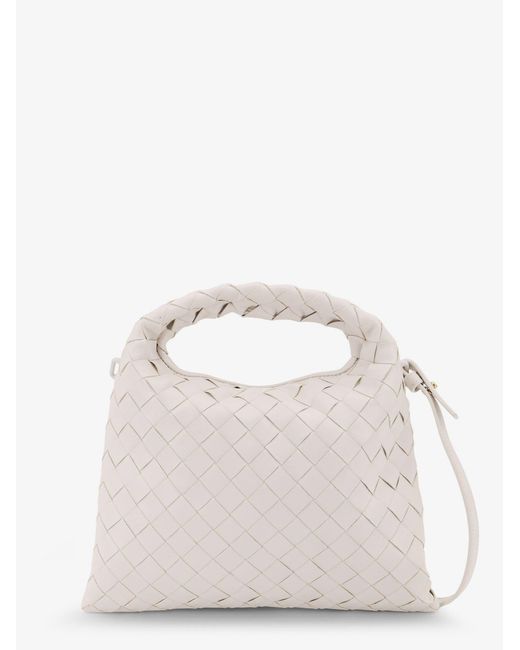 Bottega Veneta White Mini Hop Leather Crossbody Bag With Intrecciato Pattern
