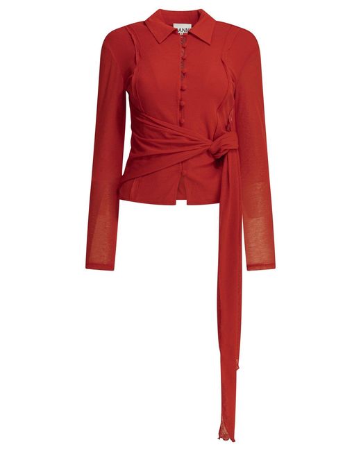Ganni Red Polo Shirt With Buttons