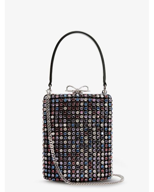 Women's Black Leather Crossbody Bag With All-Over Crystals