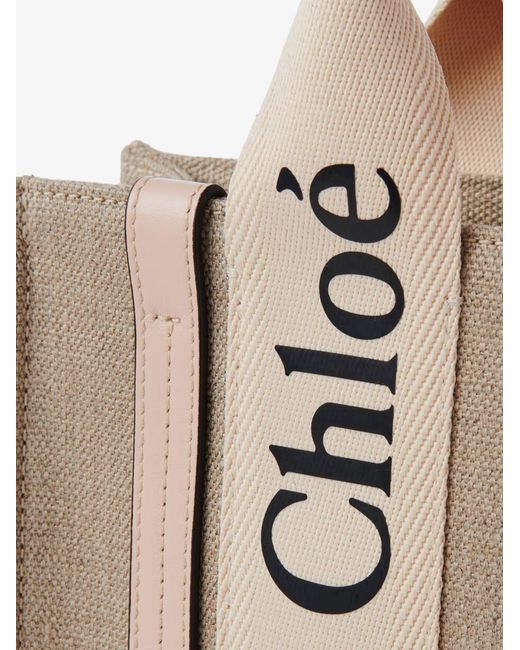 Chloé Natural Woody Linen And Leather Crossbody Bag