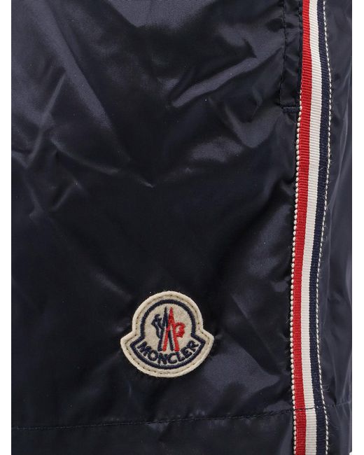 Moncler Blue Nylon Swim Trunks With Logo Patch On The Bottom for men