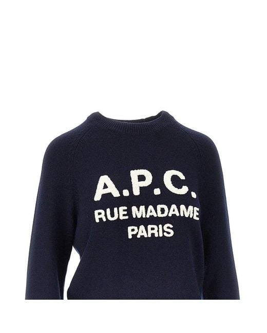 A.P.C. Blue Terry-Stitch Logo Wool Sweater