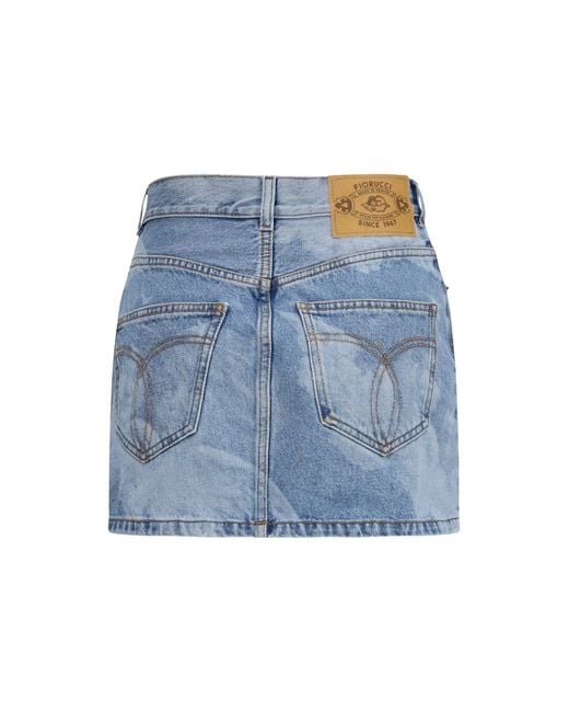 Fiorucci Blue Denim Mini Skirt Angel Print