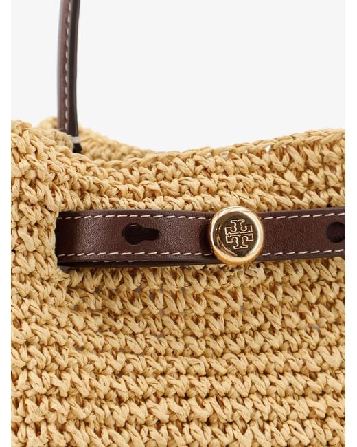 Tory Burch Metallic Romy Raffia And Leather Bucket Bag