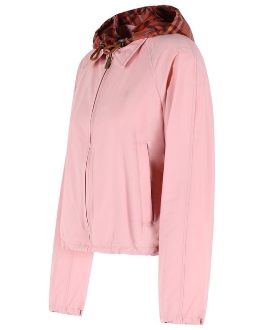 Burberry Pink Begonia 'Newcott' Cropped Polyamide Hooded Jacket
