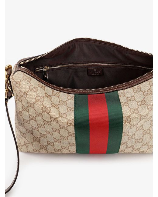 Gucci Natural Gg Canvas Crossbody Bag With Nastro Web On The Front for men