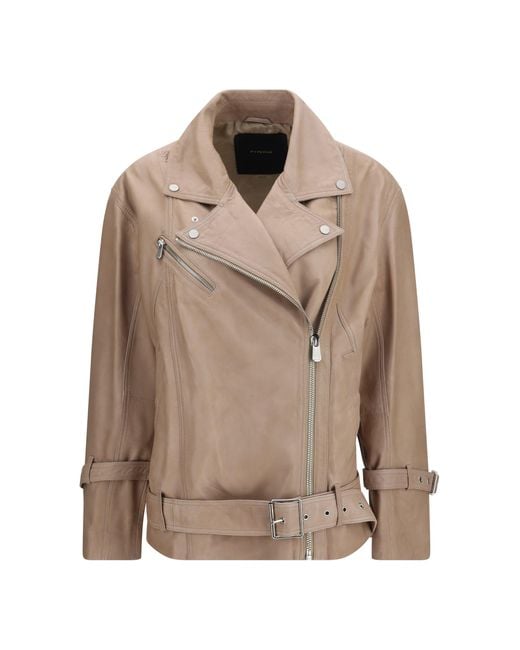 Pinko Brown Leather Biker Jacket