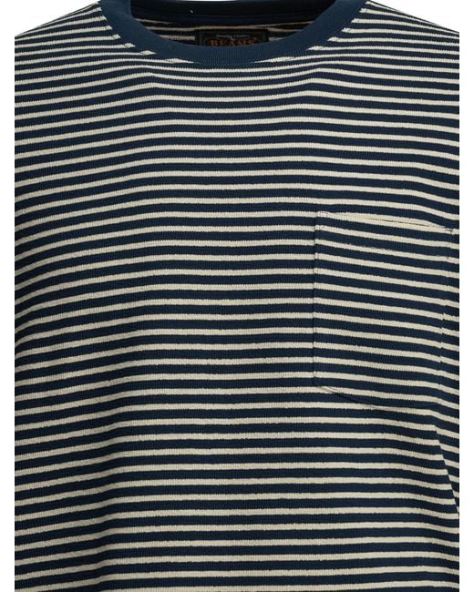 Beams Plus Gray Striped Crewneck T-Shirt for men
