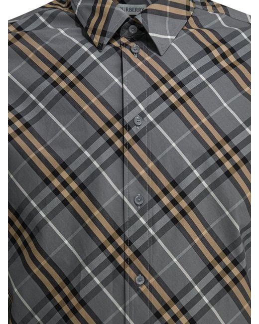 Burberry Gray Robert Check Shirts Blue for men