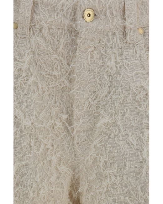 Brunello Cucinelli Gray Square-Leg Dyed Furry Pants With Monili