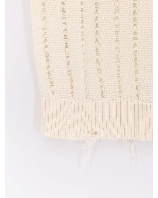Laneus White Destroyed Effect Cotton Vest for men