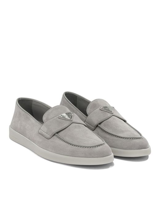 Prada Gray Suede Loafers for men