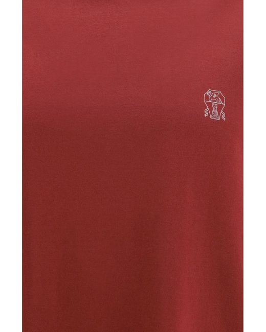 Brunello Cucinelli Red Logo T-Shirt for men