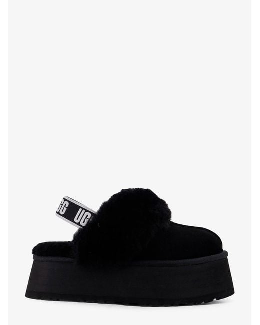 Ugg Black Funkette Suede And Sheepskin Platform Slippers
