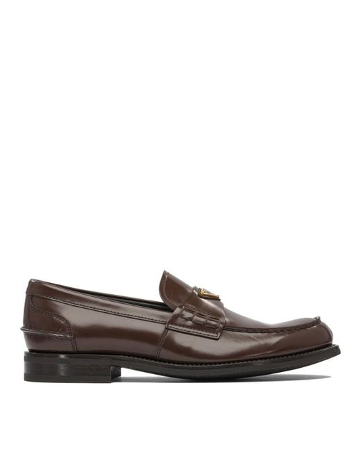 Prada Brown Shiny Leather Loafers for men