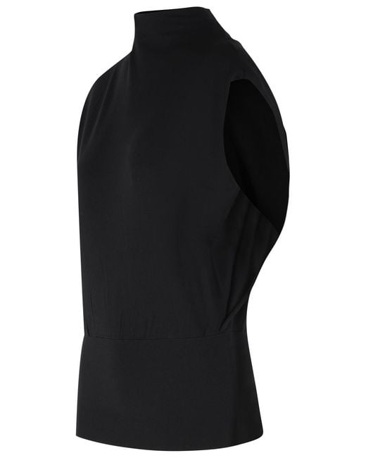 Jonathan Simkhai Black Sleeveless Viscose Blend Top With Raised Neckline