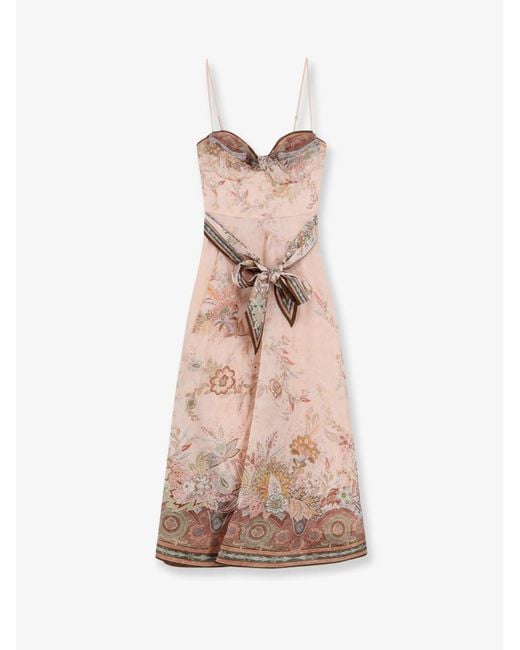 Zimmermann Pink Dress Alchemy Silk-Linen