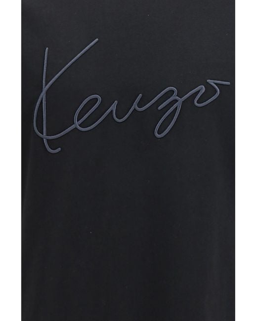 KENZO Black Embroidered Signature Cotton T-Shirt for men