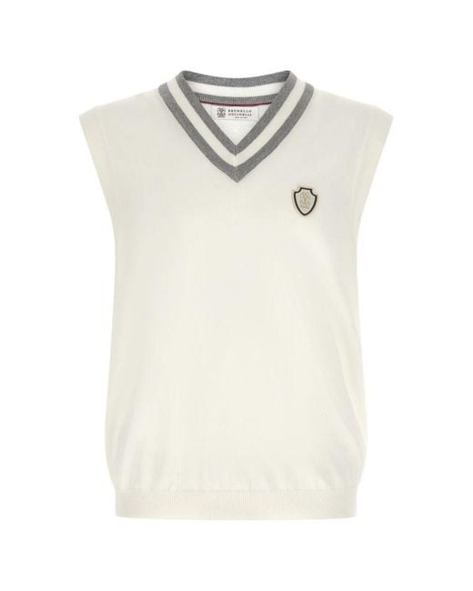 Brunello Cucinelli White V-Neck Vest for men
