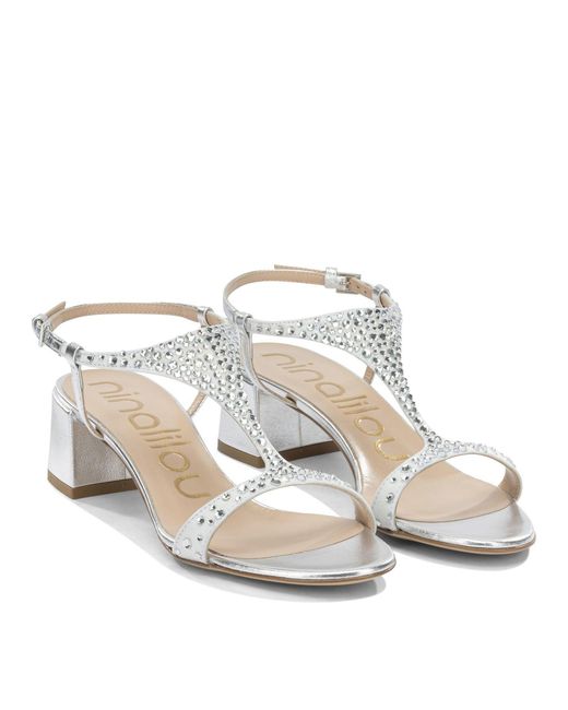 Ninalilou White Crystal Embellished Sandals