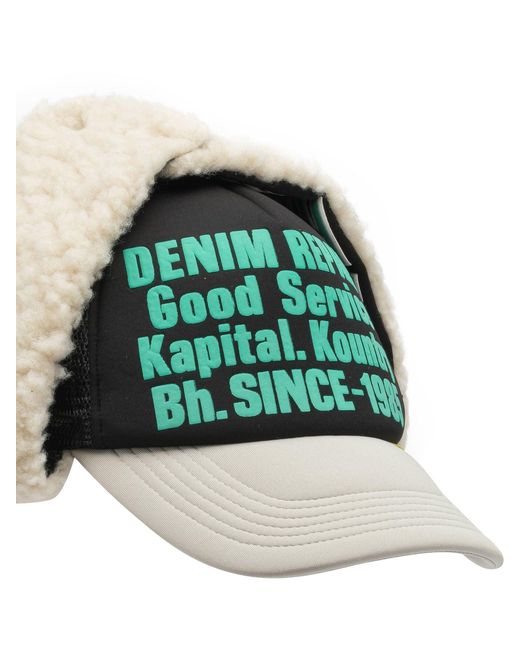 Kapital Green Denim Repair Service Trucker Hat for men