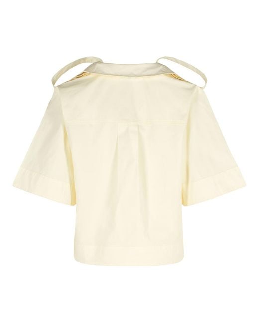 Ganni Natural Off- Stretch Cotton Blouse