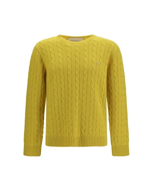 Valentino Yellow Vlogo Cable-Knit Cashmere Sweater for men