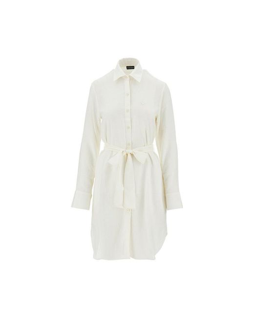 Emporio Armani White Linen-Blend Short Shirt Dress