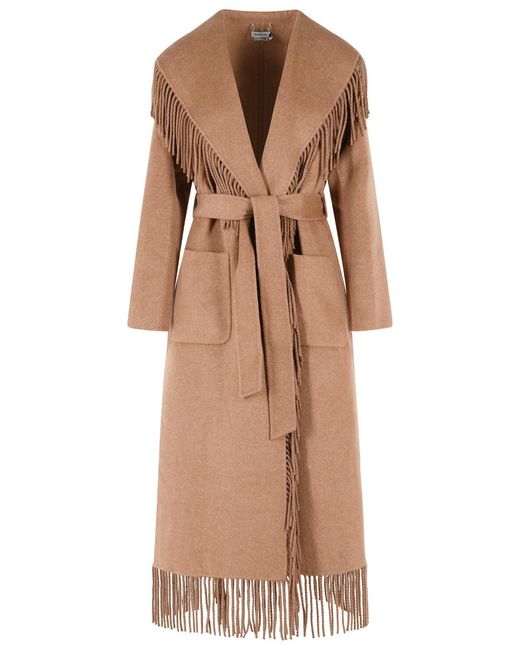 Jonathan Simkhai Natural Camel Wool Blend Coat With Fringed Details