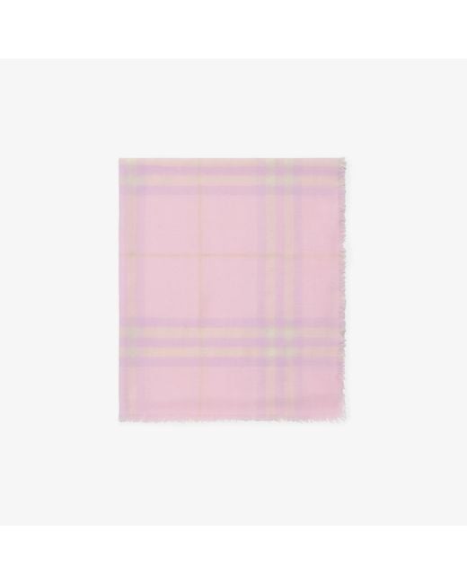 Burberry Pink Wide Wool Scarf With Check Pattern